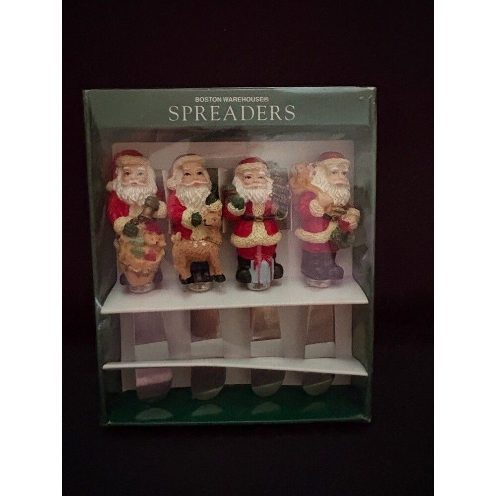 VINTAGE 1995 Boston Warehouse Santa Set Of 4 Spreaders - NEW in Package